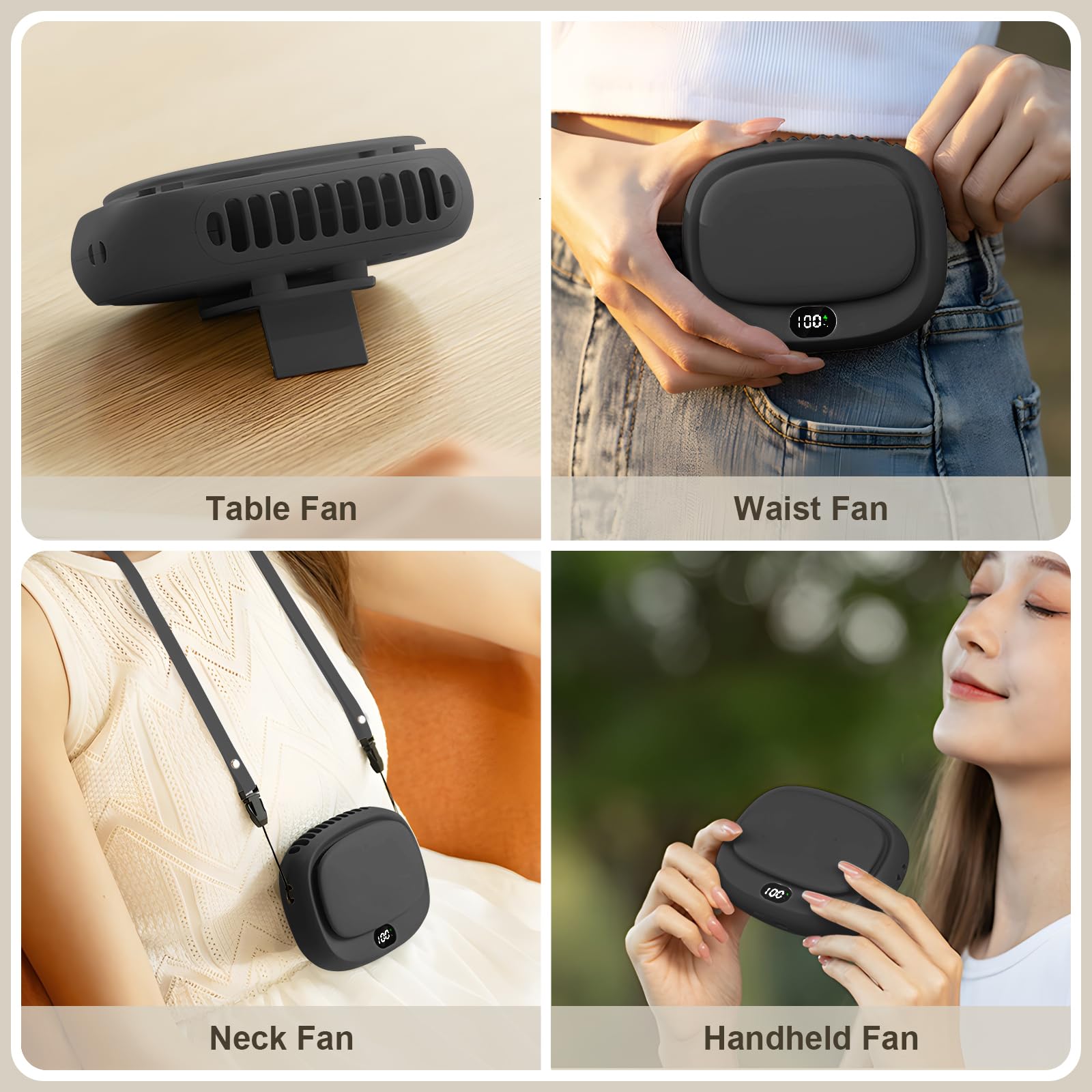 Portable Neck Fan with 5 Speeds – Rechargeable USB Mini Fan for Outdoor Travel, Work & Camping – Silent Personal Cooling Fan (Black) — image 2