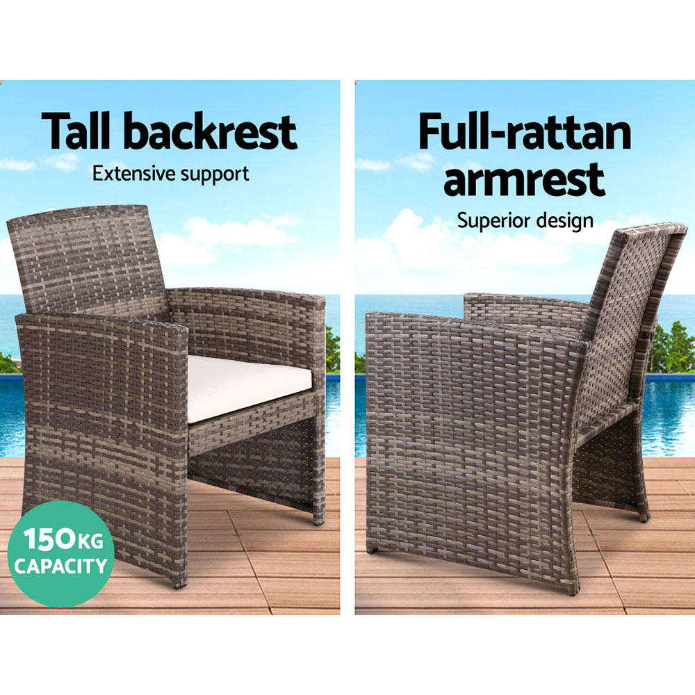 Gardeon 4 PCS Outdoor Sofa Set Rattan Chair Table Setting Garden Furniture Grey โ image 4