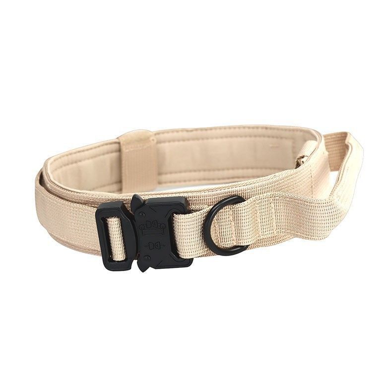 M Khaki Tactical Dog Collar - Heavy Duty Nylon Pet Collar for Medium & Large Dogs, Adjustable (3.8cm Width)