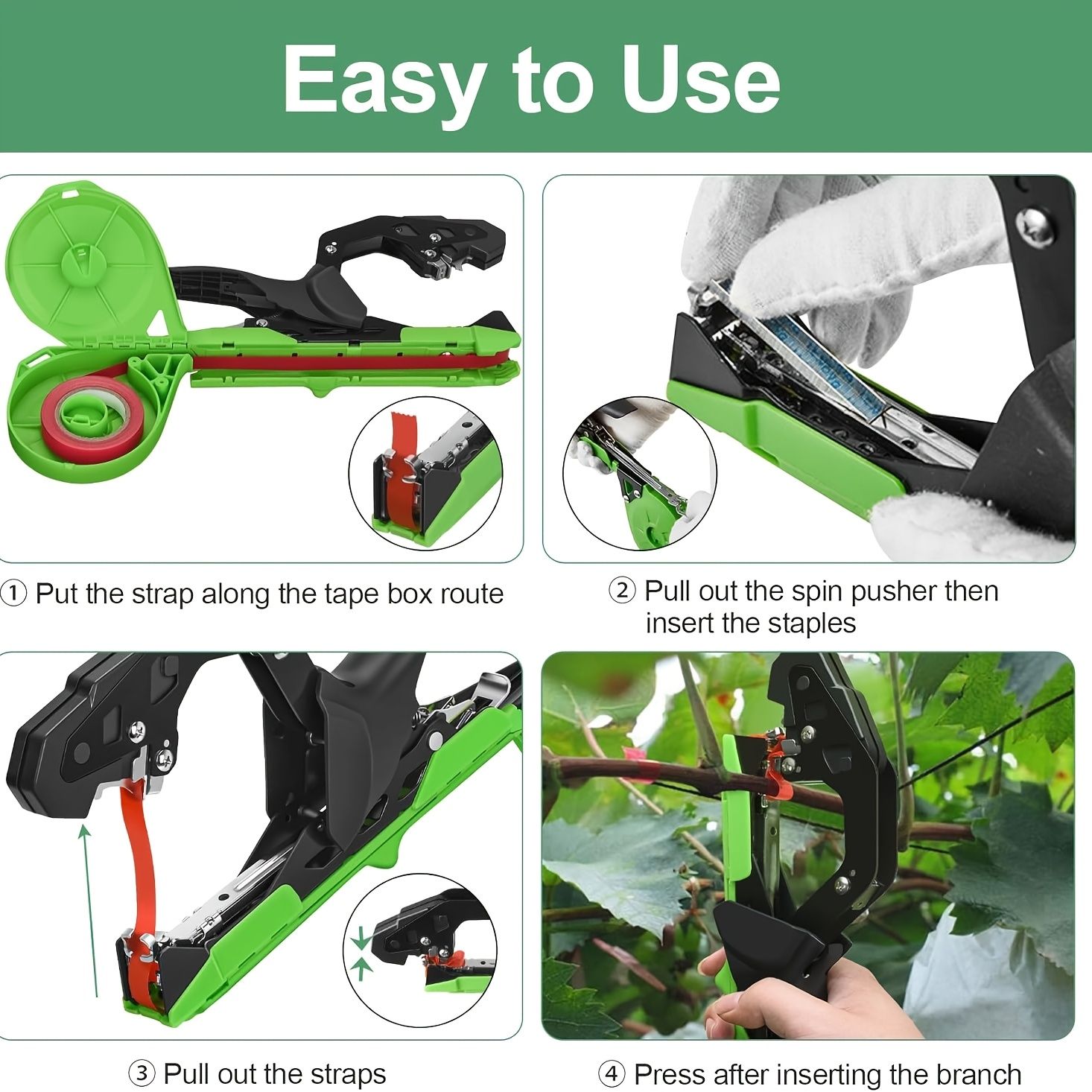 Garden Tape & Staple Gun Set for Plant Tying and Securing, 10000 Staples, 500m Tape-Green — image 4