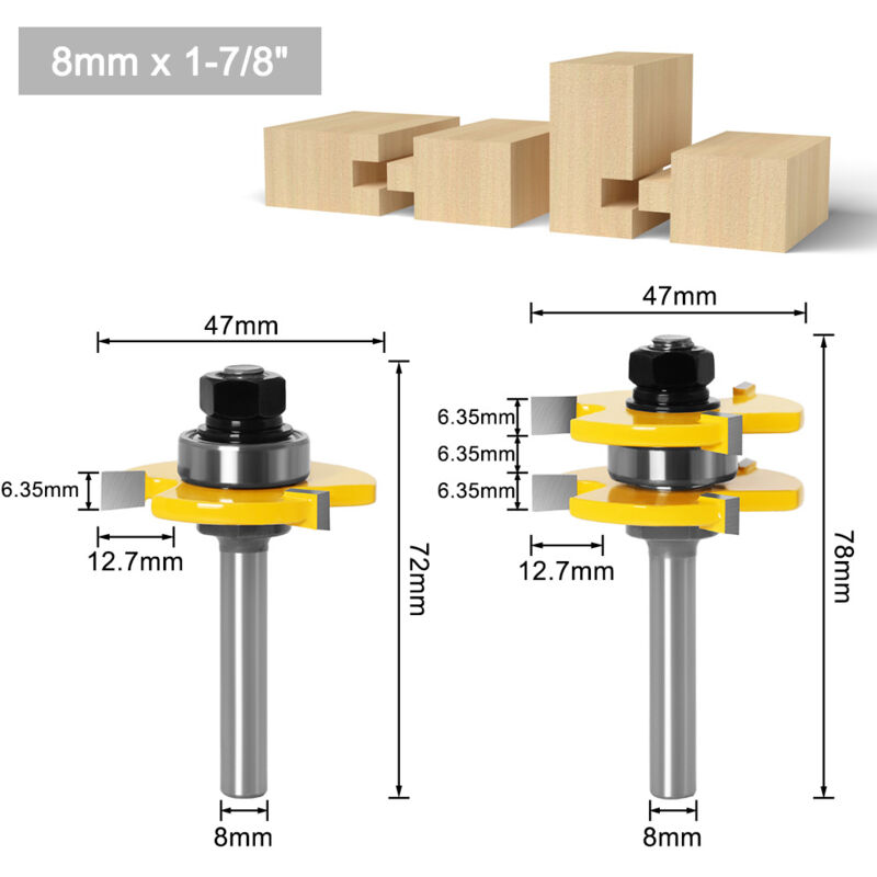 8mm Shank T-Slot Milling Cutter Set, 2Pcs 3-Flute Woodworking Tools โ image 2