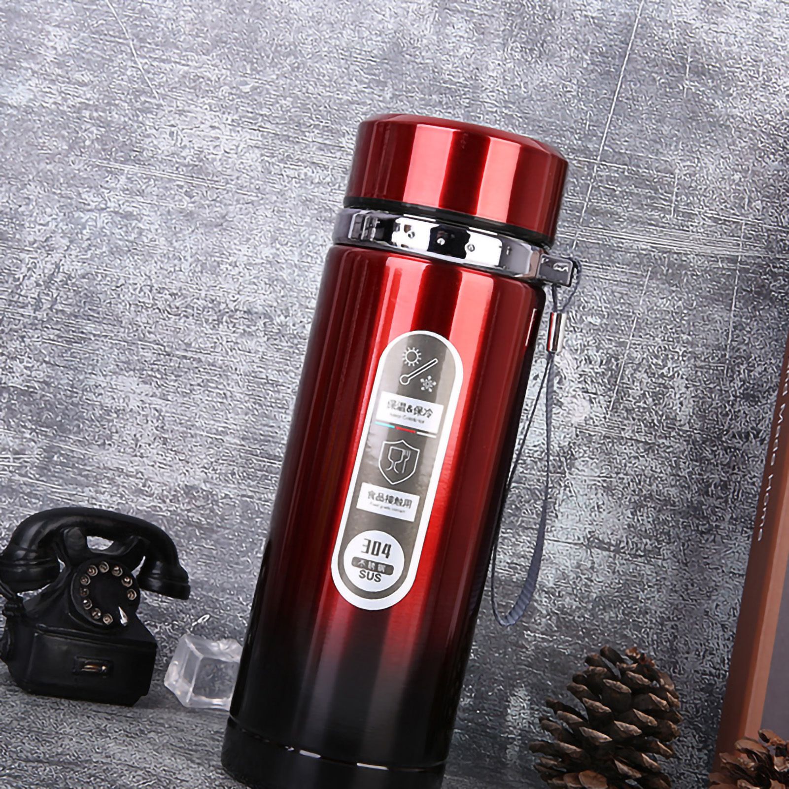 Vacuum Cup Stainless Steel Portable Large Mouth Insulated Bottle with Hand String for Business Travel Office Daily Red 1000ml — image 5
