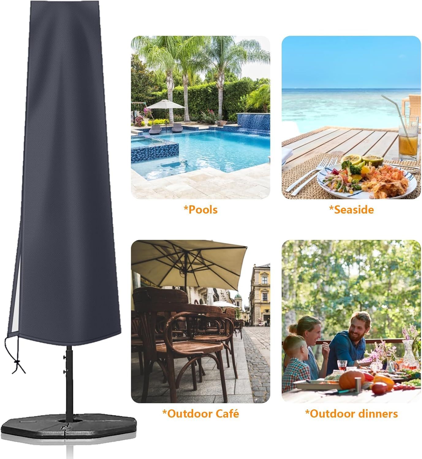Waterproof 600D Parasol Cover with Zipper, Drawstring and Storage Pouch for Cantilever and Standing Parasols, Black, 190 × 50 × 30 cm — image 3