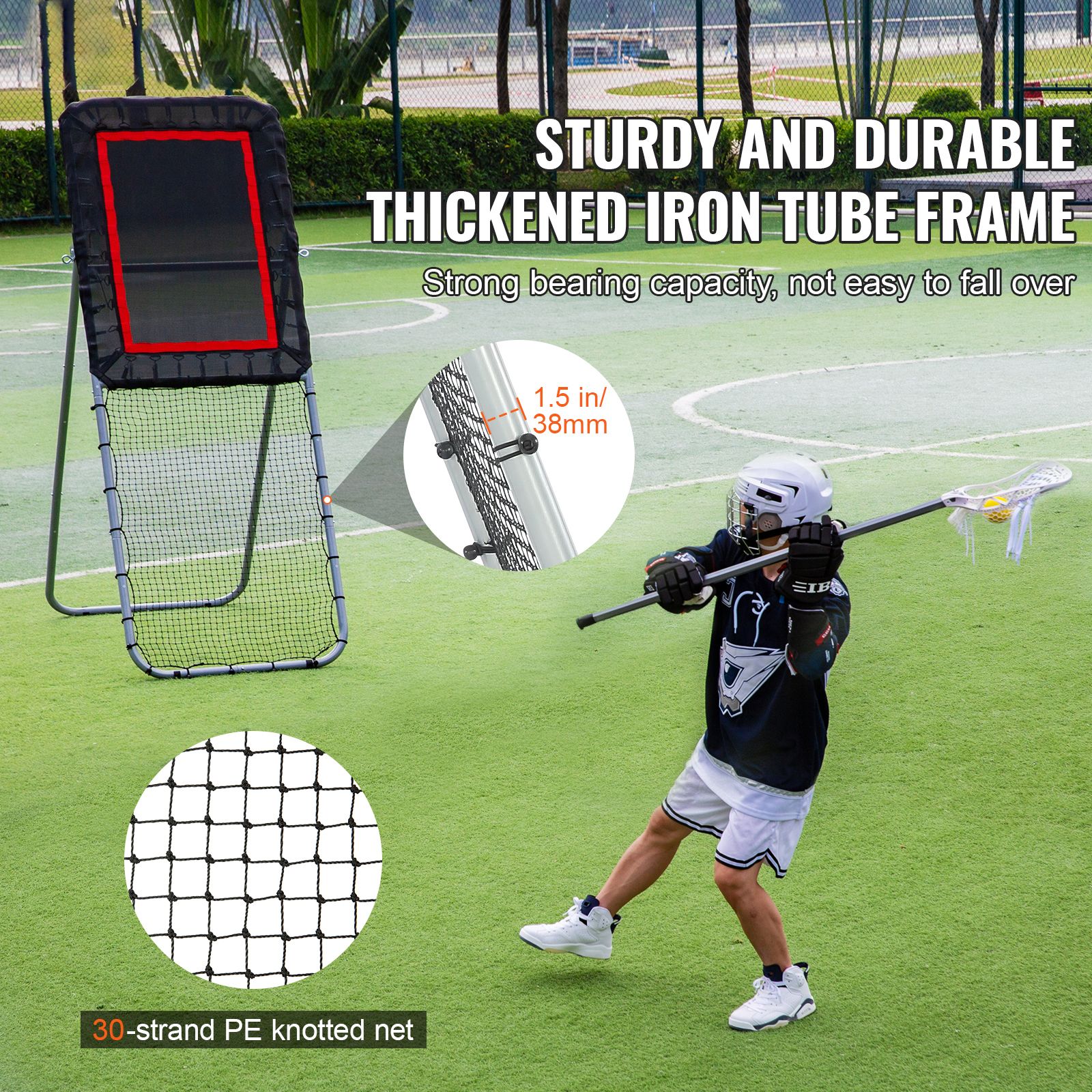Folding Lacrosse Rebounder for Backyard, 3x8 Ft Volleyball Bounce Back Net, Pitchback Throwback Baseball Softball Return Training Screen, Adjustable โ image 2