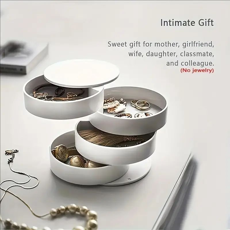 2-Pack 4-Tier Rotating Jewelry Organizer Box with Adjustable Mirror & Diamond Cut Design – Compact 360° Swivel Earring Stud Necklace Storage Box for Vanity — image 5