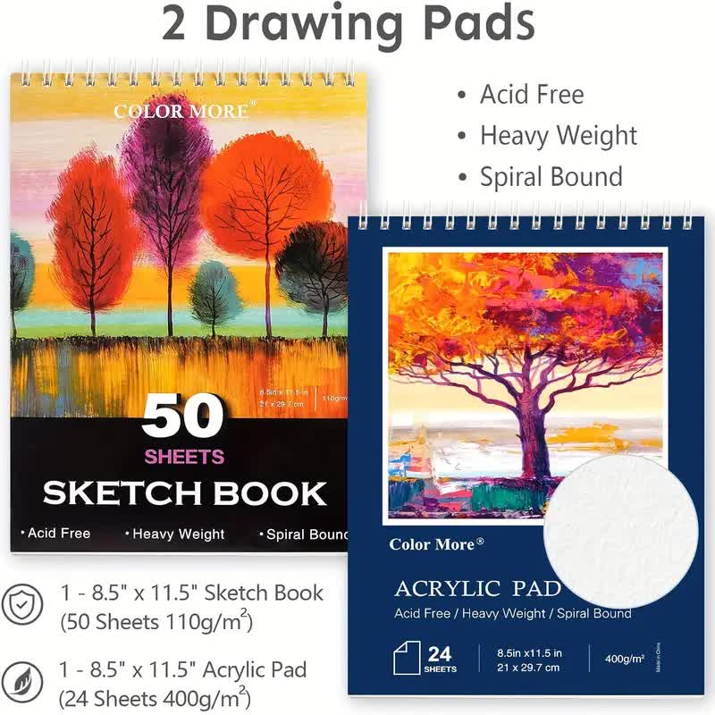 Wood color 175-Piece Deluxe Art Set with 2 Drawing Boards, Wax Crayons, Acrylic Paints, Colored Pencils, Wooden Storage Case – Professional Painting Kit, Art — image 6