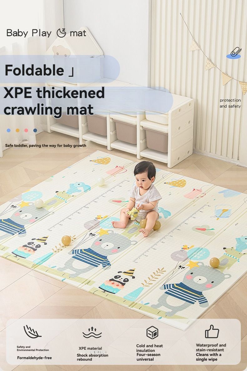 double-sided cartoon mat, folding mat, 2cm living room mat, game mat, odor-free mat, children play mat, foam mat, floor mat Australia - Music Elephant - Size — image 2