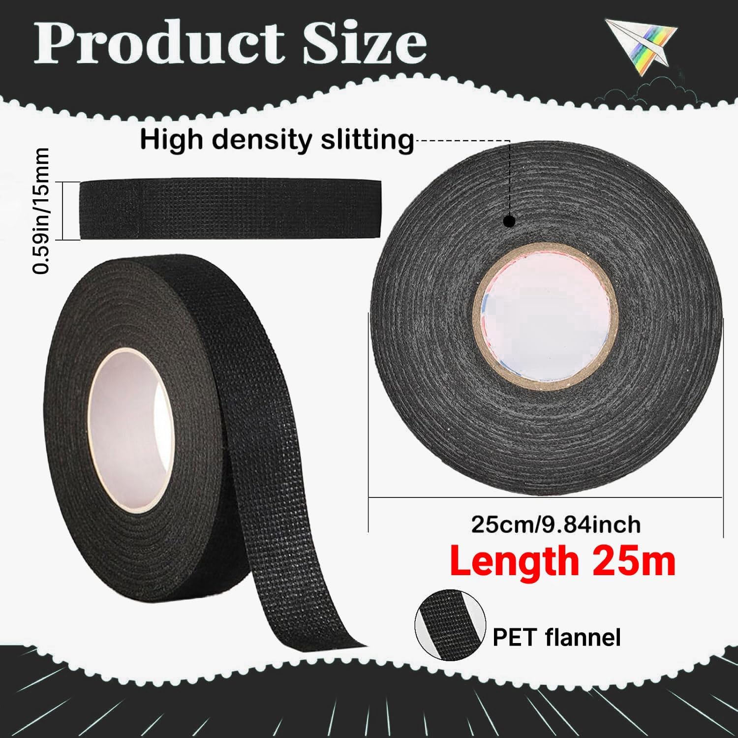 Wire Harness Tape for Electrical Automotive Engine Harness Wrap Protection Noise Damping Cables Fixed 0.59 Inch x 82 FT โ image 3