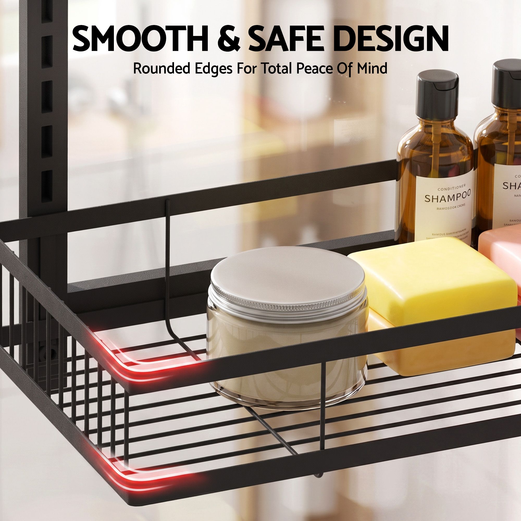 Artiss Over Door Bathroom Rack Hanging Organiser 4 Tier No Drill 91cm Black โ image 5