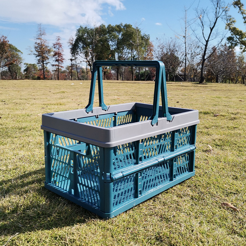 Large Collapsible Storage Basket with Handles - Portable Folding Crate for Shopping, Picnics & Car Trunk(blue)