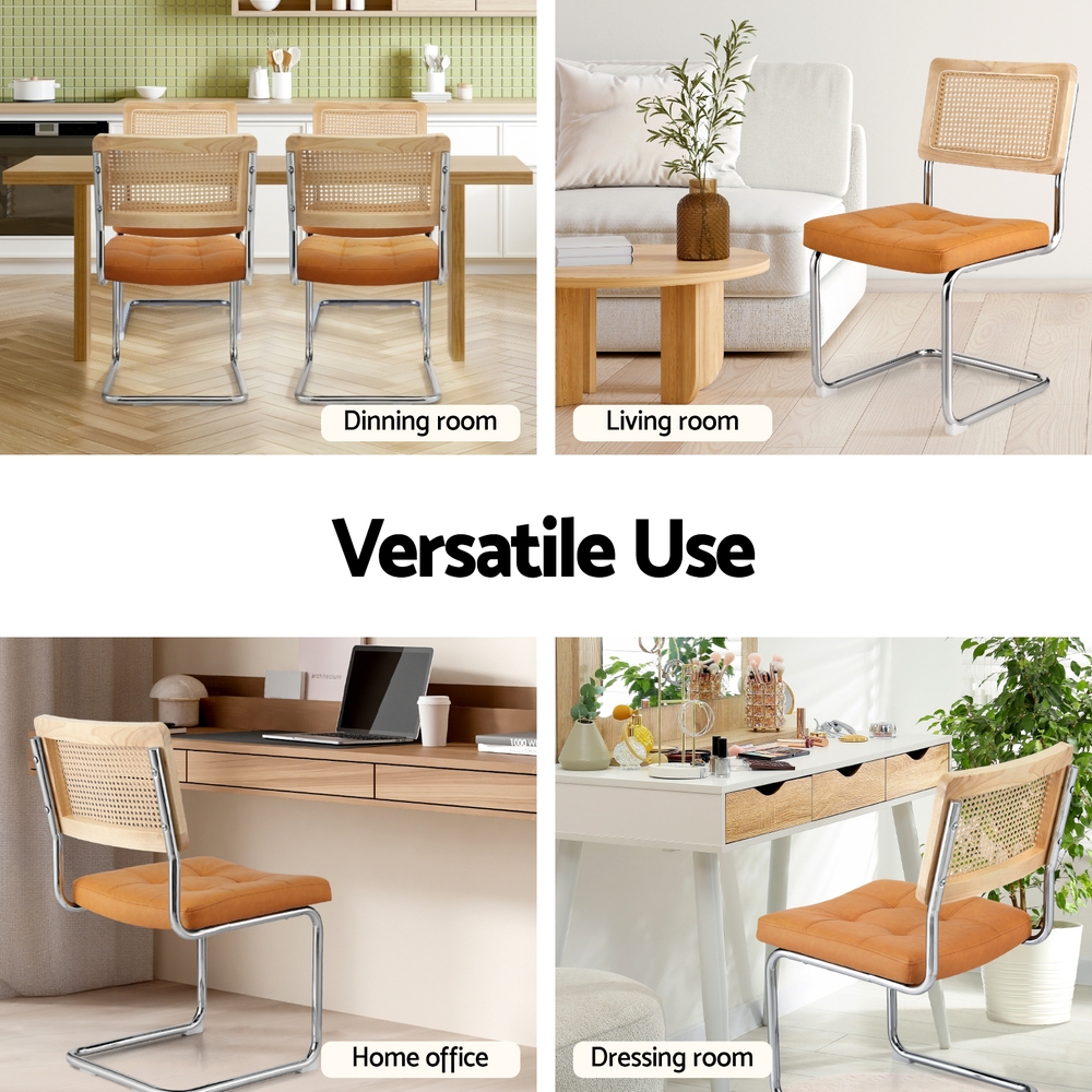 Artiss Dining Chairs Set of 2 PU Leather Rattan Cantilever Brown โ image 5