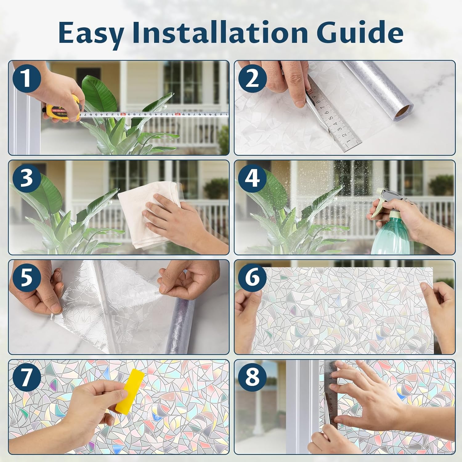 Rainbow Window Privacy Film Non-Adhesive Sun Blocking Reusable and Removable Glass Film Door Coverings for Bathroom, Home, Office, 17.5 x 78.7 Inch โ image 5