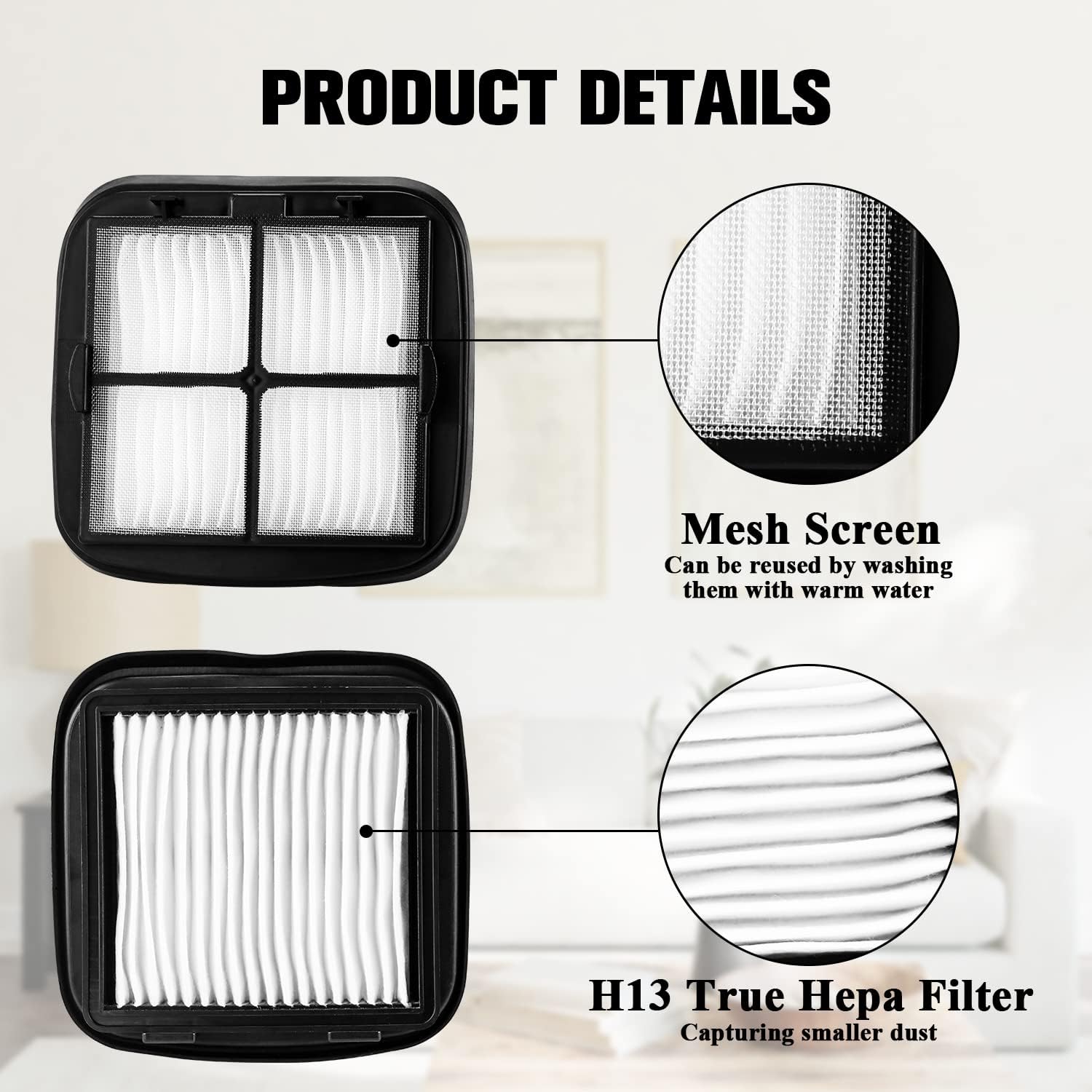 97D5 Pet Hair Eraser Filter Replacement for Bi-ssell Pet Eraser Corded Hand Vacuum 33A1B 33A1 33A1W 27K6, Replaces Part # 203-7416 203-1432 2031432, 4 Pack & 1 — image 4
