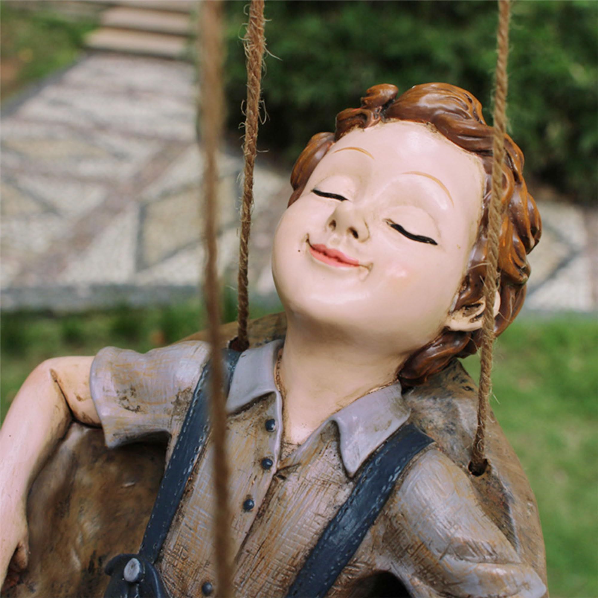 Hanging Garden Statue Décor, Resin Tree Ornaments Decorations, Sleepy Boy in Hammock, Whims Sculptures for Tree Branch Lawn Patio — image 5