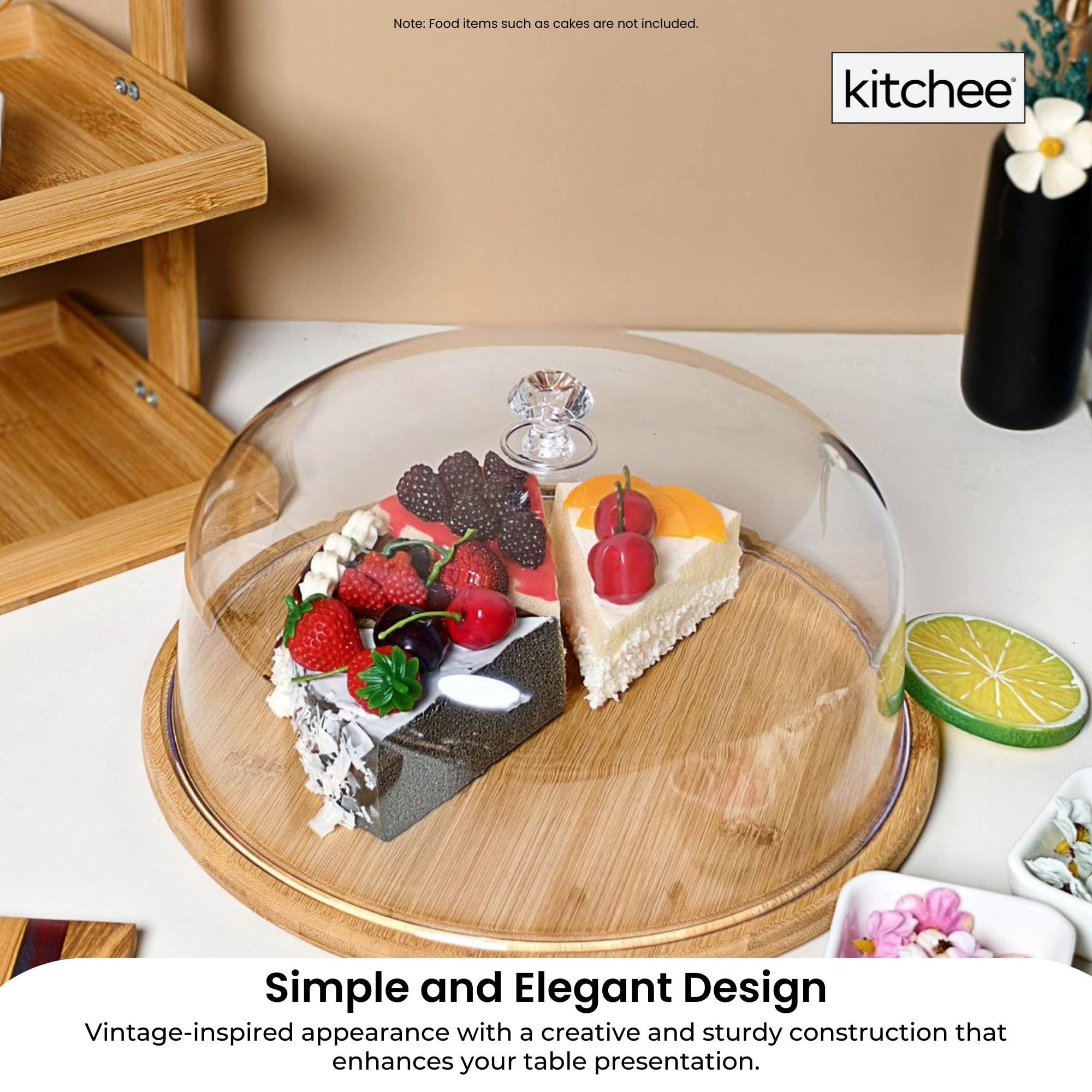 Kitchee 30cm Bamboo Cake Stand + Dome Acrylic Cover - Dessert Display Plate — image 5