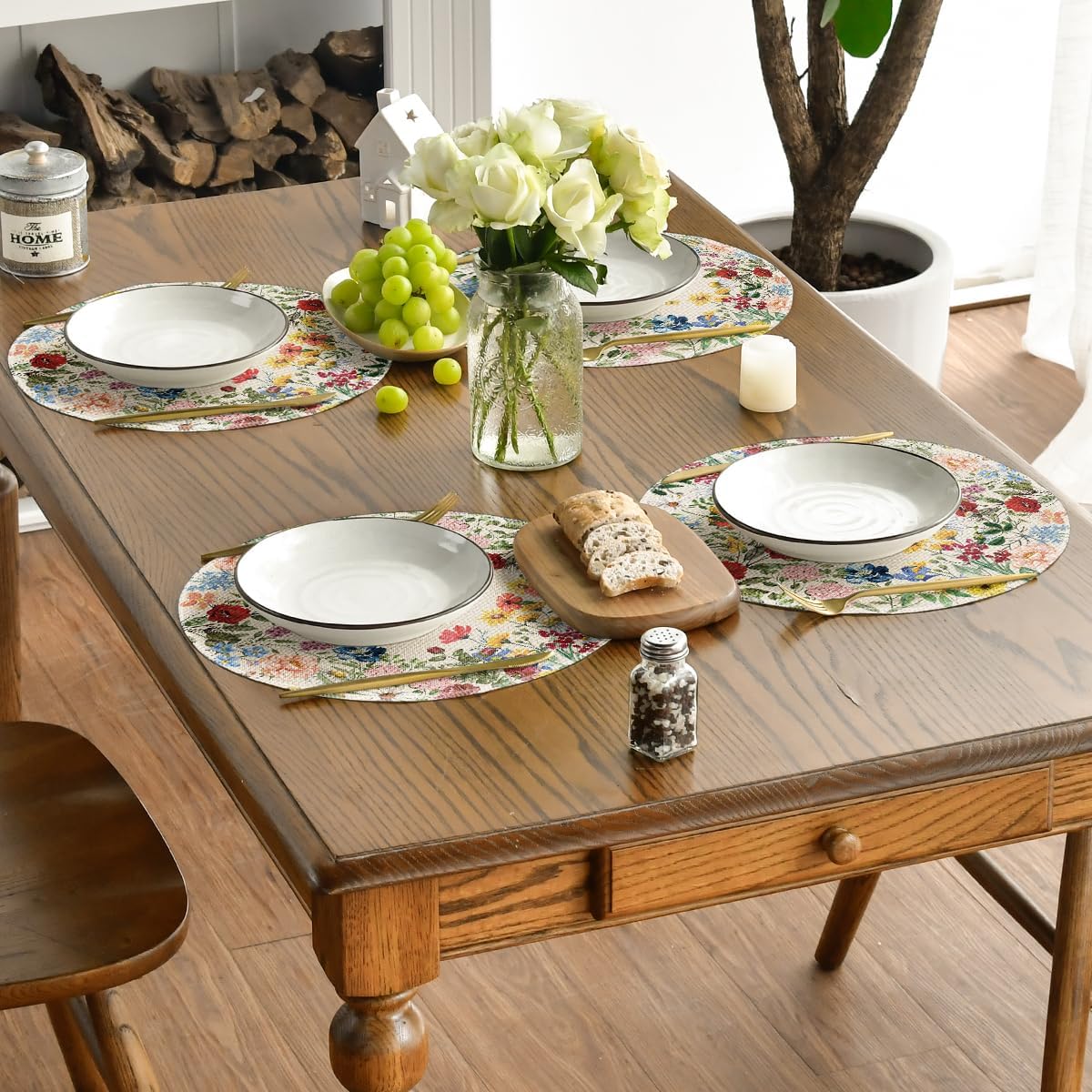 Vintage Floral Spring Round Placemats Set of 4, 14 Inch Seasonal Holiday Round Table Mats for Party Kitchen Dining Decoration โ image 5