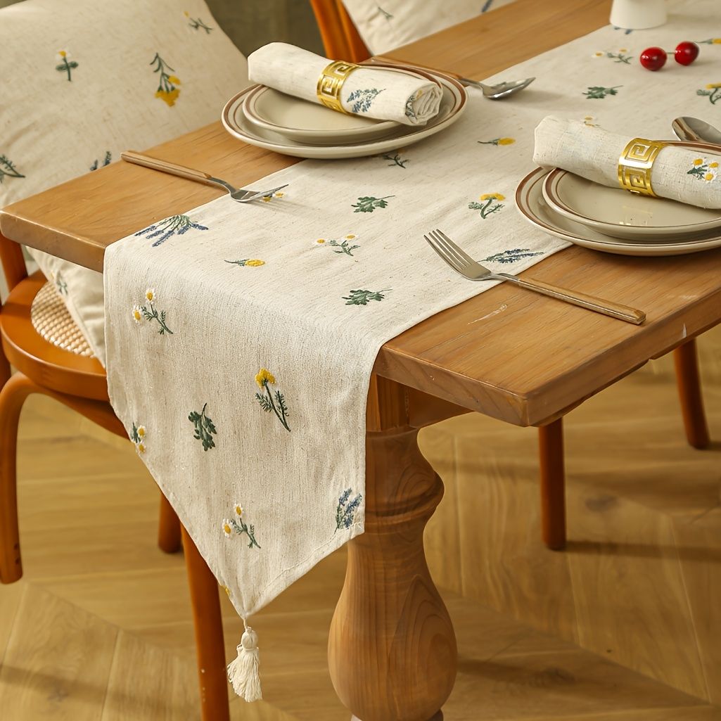 American Style Wheat Ear Embroidered Table Runner, Rectangular Tassel Table Flag for Home Decor, 11 x 70 Inch — image 5