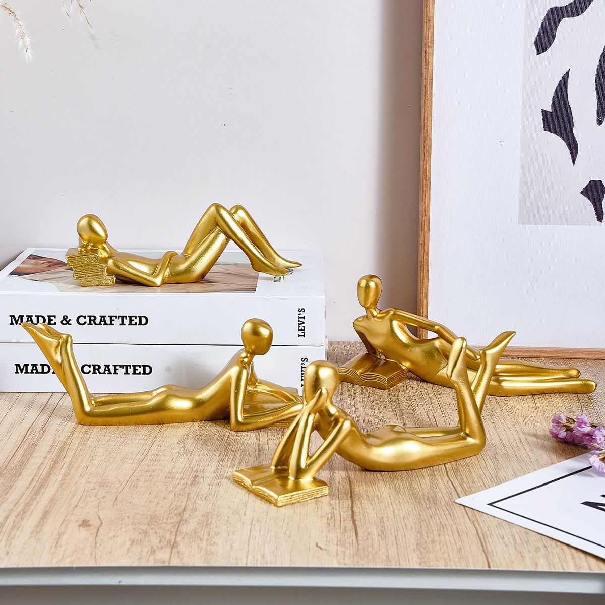 Gold Home Decor Thinker Reading Women Statue for Living Room, Modern Shelf Decor Accent Decorations, Resin Collectible Figurines Display for Office Bedroom โ image 2