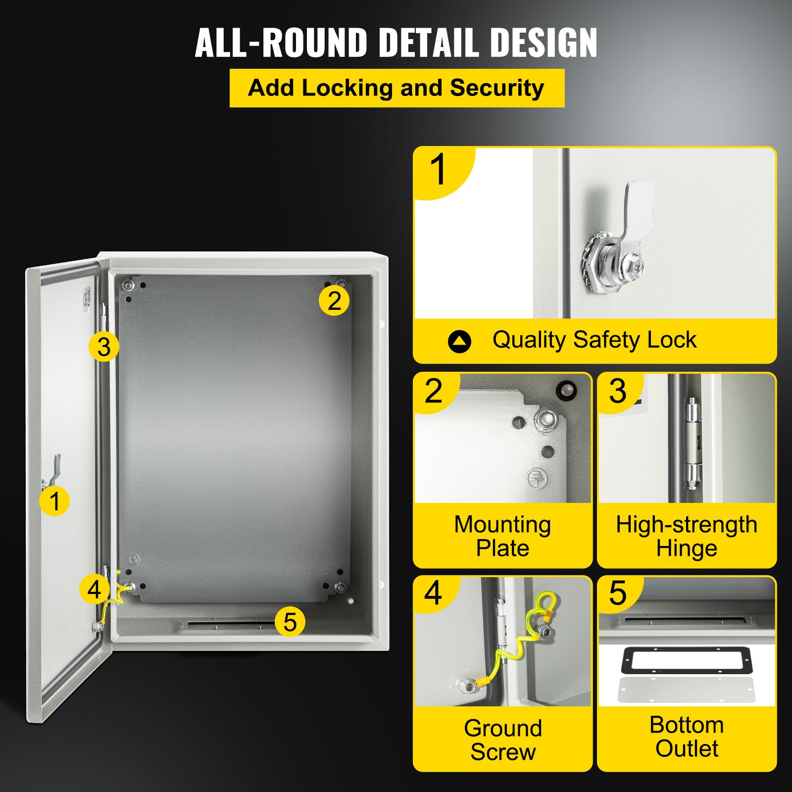 Steel Electrical Box 16'' x 12'' x 8'' Electrical Enclosure Box, Carbon Steel Hinged Junction Box, IP65 Weatherproof Metal Box Wall-Mounted Electronic — image 5