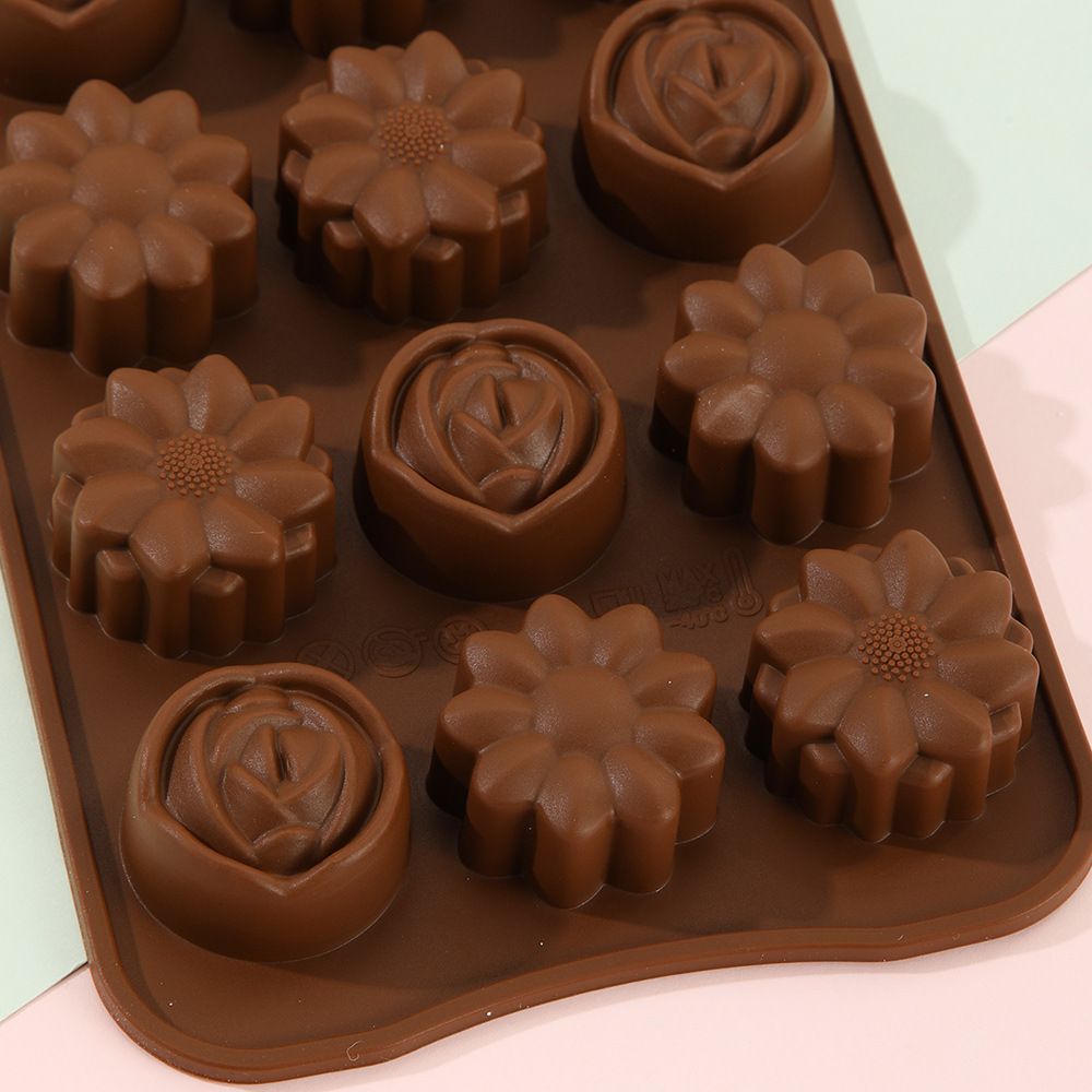 Silicone Candy Chocolate mold Flower Dinosaur Animal Zoo Rose Kids DIY Treats Freezer and Oven Safe (Flower) — image 2