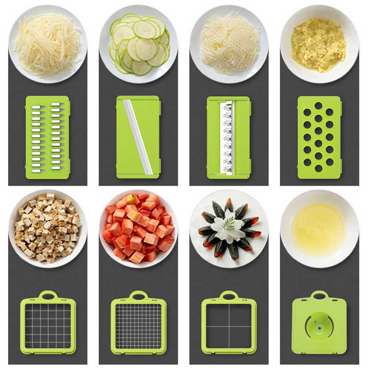 Green And Grey Ultimate 12-in-1 Multi-Functional Vegetable Slicer Dicer Chopper - Mandoline with Storage Containers & Drain Basket โ image 3