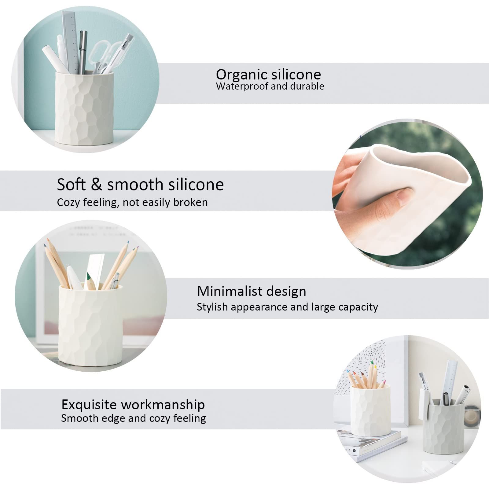 Pen Holder,Nordic Style Silicone Waterproof Pencil Holder for Desk Simple&Modern Minimalist Makeup Organizer Multifunctional Office Supplies for Home,Kids and — image 5