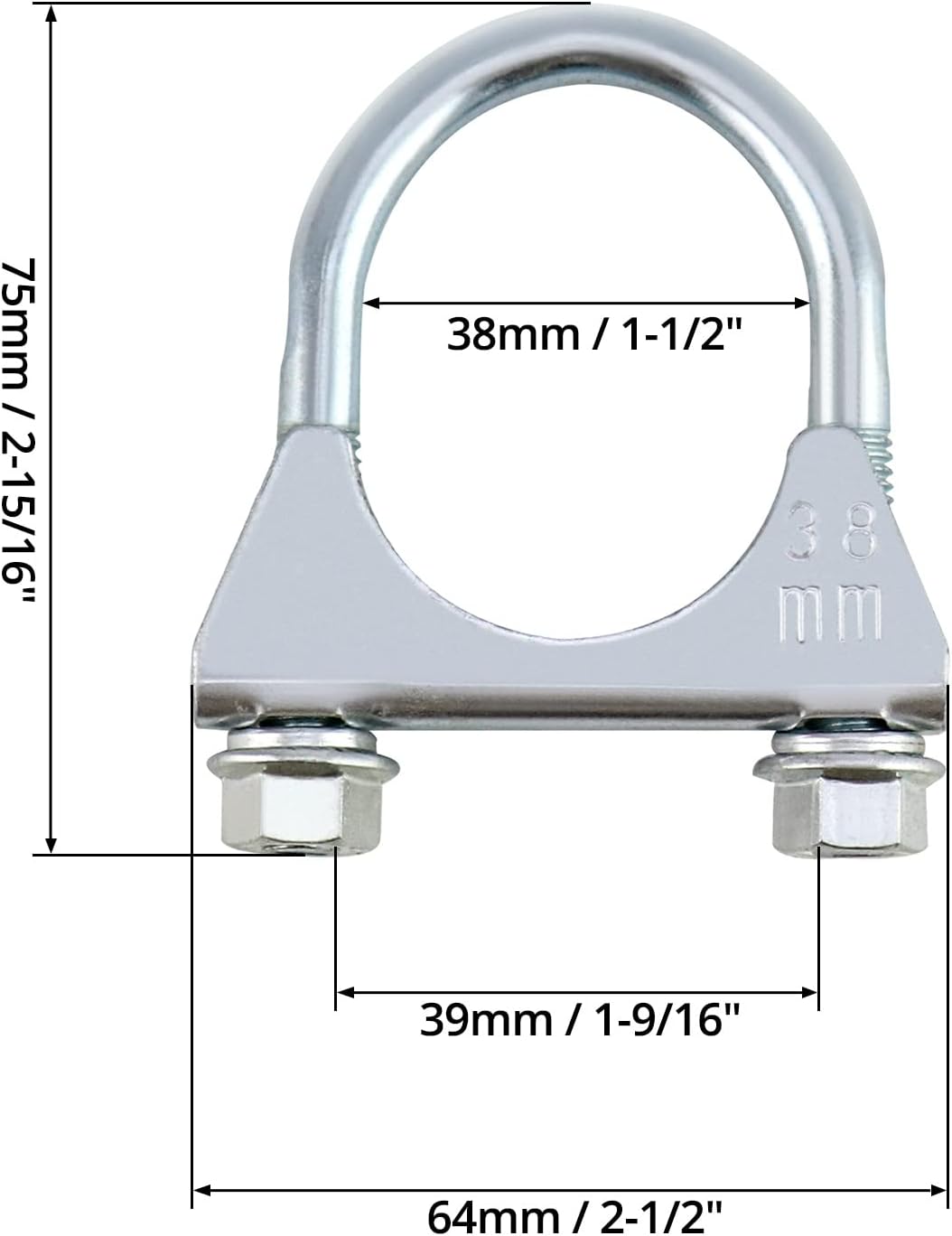 U-Bolt Muffler Tip Exhaust Hook, 1-1/2" OD 2Pcs Stainless Steel Universal Silencer Exhaust Clip β image 6
