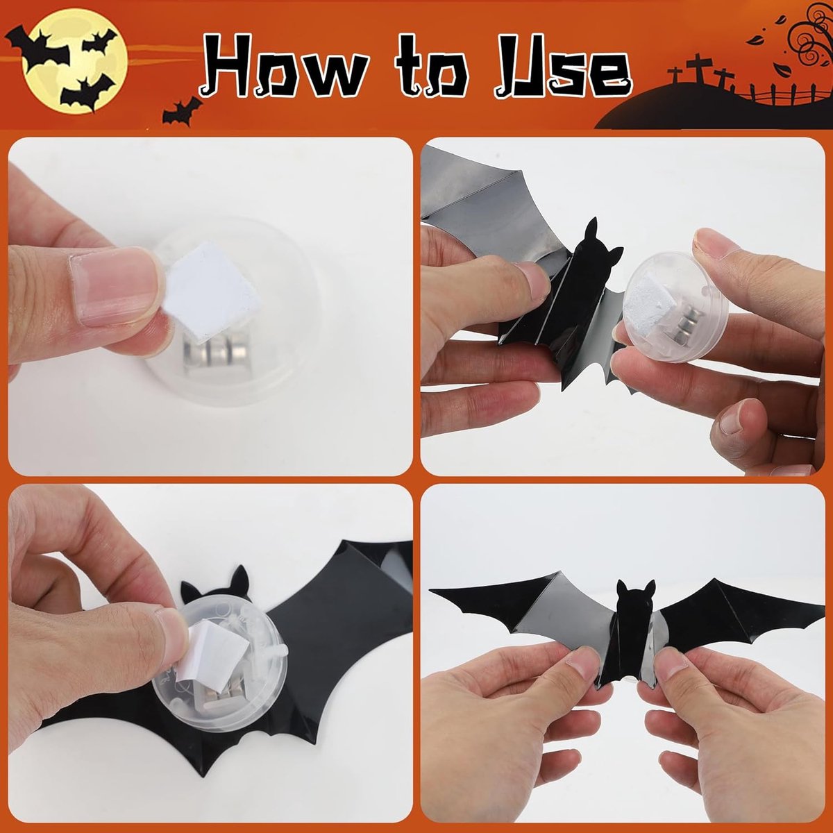 Halloween - 12-piece - Creative Bat Wall Decoration - Bat Decorative Lights - Illuminated 3D Bat - bat string lights - Stickers Various Sizes - for Halloween — image 4