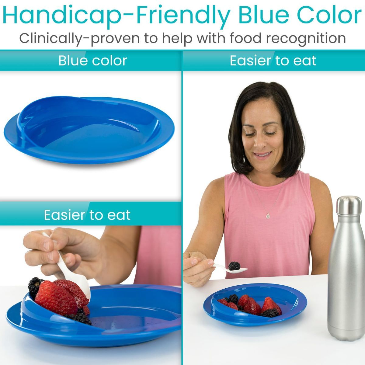 Spill-Proof Scoop Plate, 9" - Dish with Wall for Disabled, Handicapped, Elderly Adults with Special Needs from Parkinsons, Dementia, Stroke, Tremors with - Non β image 6