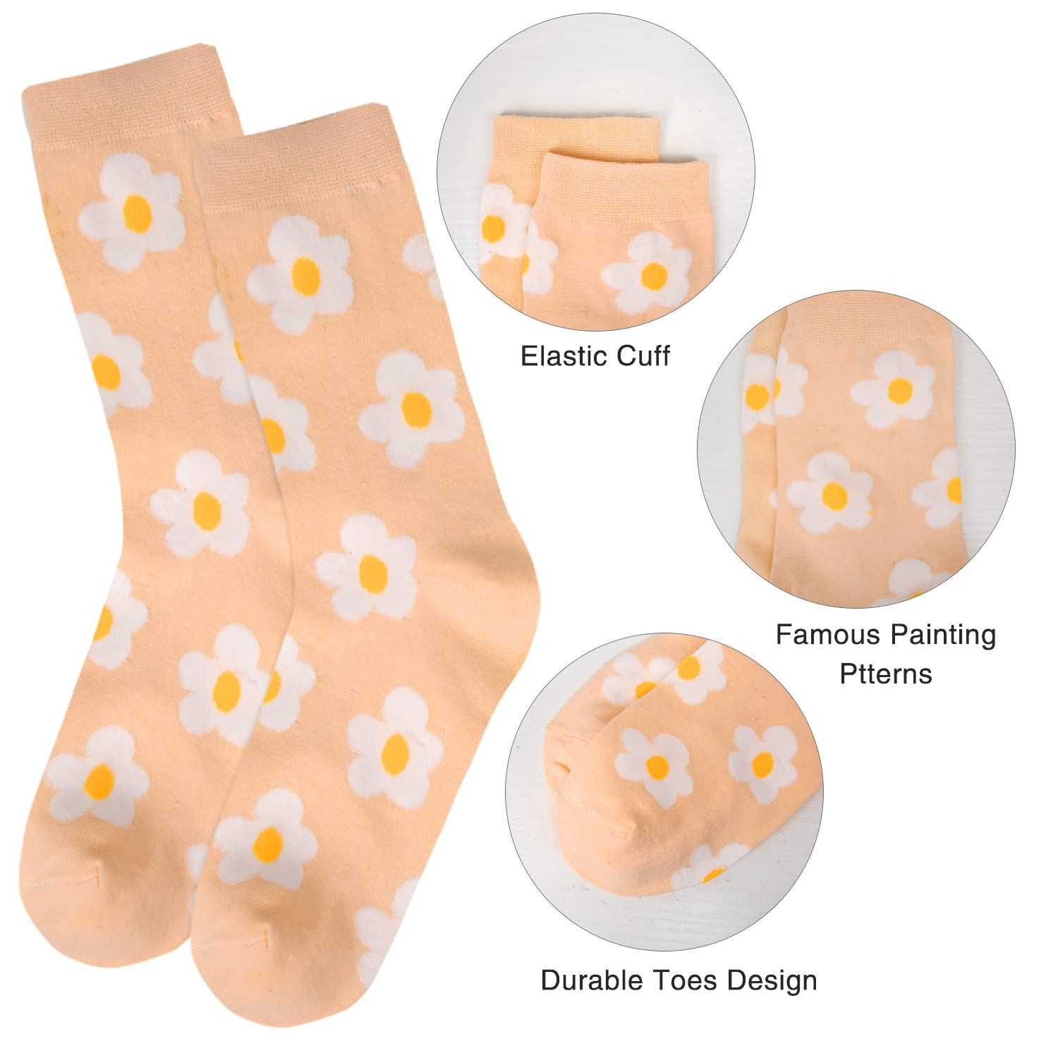 4 pairs Womens Funny Crew Socks Girls Cute Novelty Animal Flower Patterned Socks Funky Cotton Dress Mid-calf Sock Gifts — image 5
