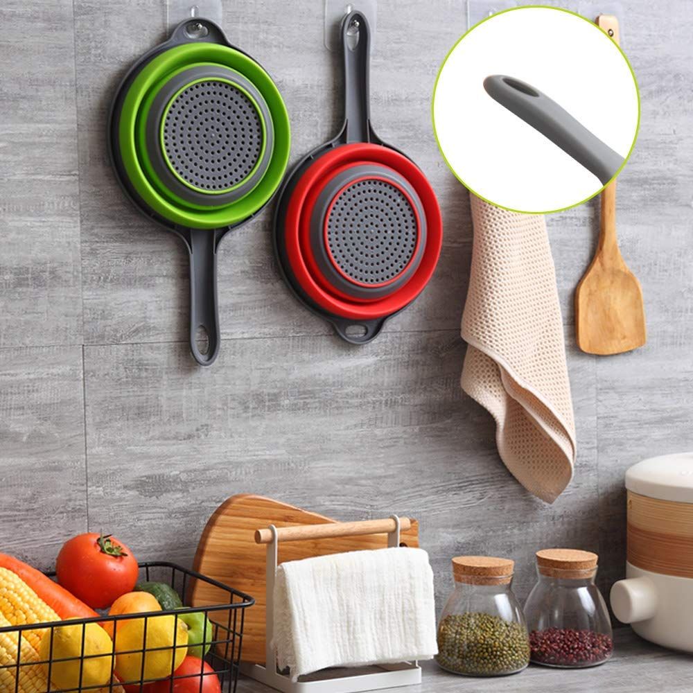 2 Pack Kitchen Foldable Silicone Strainer, Collapsible with Handles, Space-Saver Folding Strainer, (Green and Red) β image 5