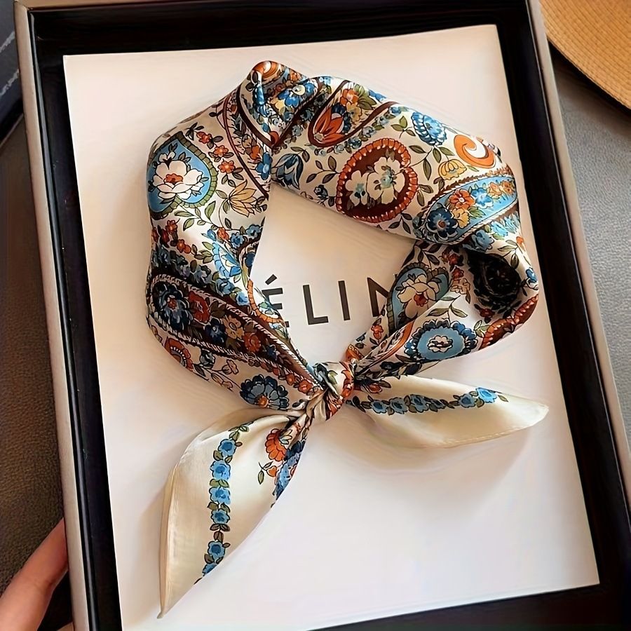 Bohemian Yellow Women's 70cm Square Scarf - Bohemian Paisley & Vintage Print Collection - Lightweight Satin Feel, Versatile Neck Tie, Head Wrap, Bag Accent — image 2