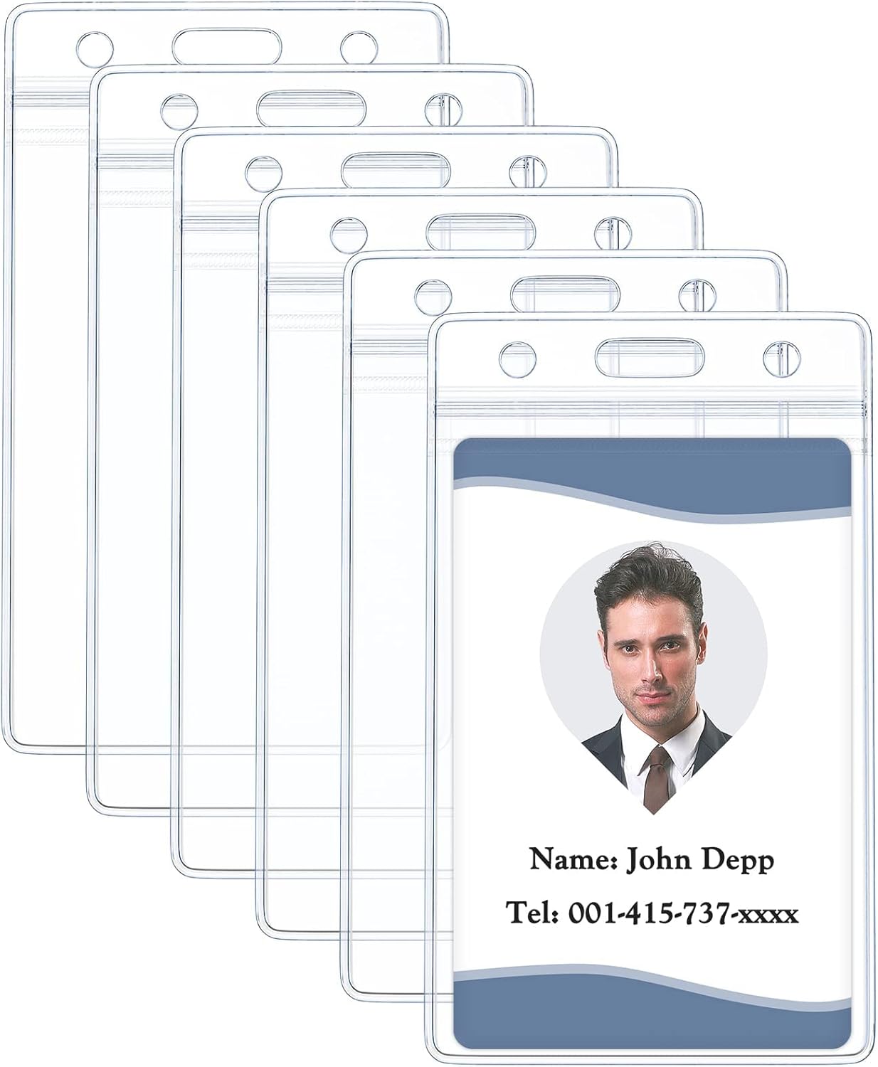 6 Pack Vertical ID Card Badge Holder Waterproof Clear Card Sleeve Case Cover Heavy Duty Card Protector Pouch with Resealable Zip for Proximity Key Card
