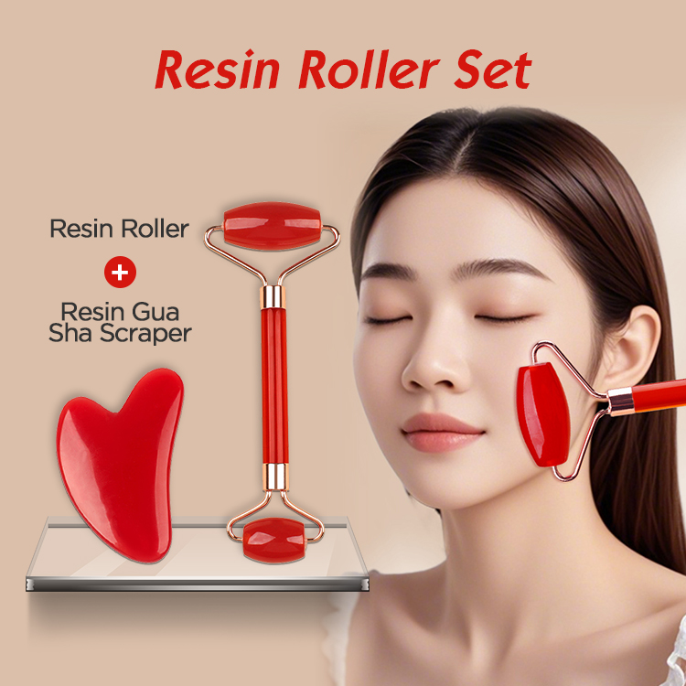 Black Dual-Head Resin Facial Roller and Heart-Shaped Gua Sha Set for Home SPA Skincare and Face Neck Massage — image 2