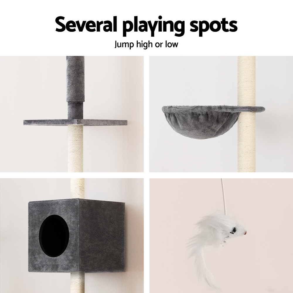 i.Pet Cat Tree 260cm Tower Scratching Post Scratcher Floor to Ceiling Cats Bed Dark Grey โ image 6