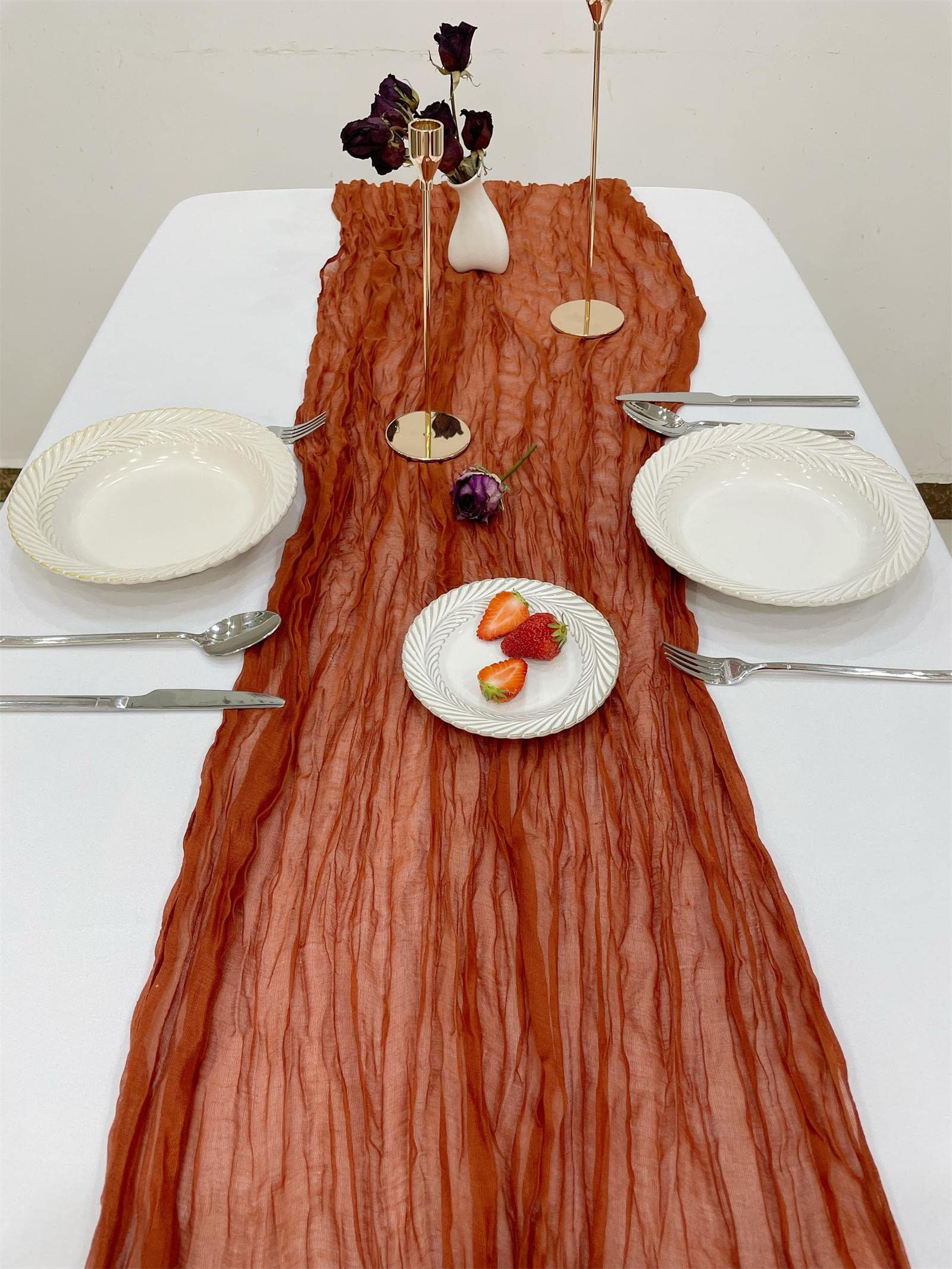 1 Pack Fall Table Runner 35x118in Cheese Cloths Table Runner Burnt Orange Table Runner for Wedding Bridal Baby โ image 4