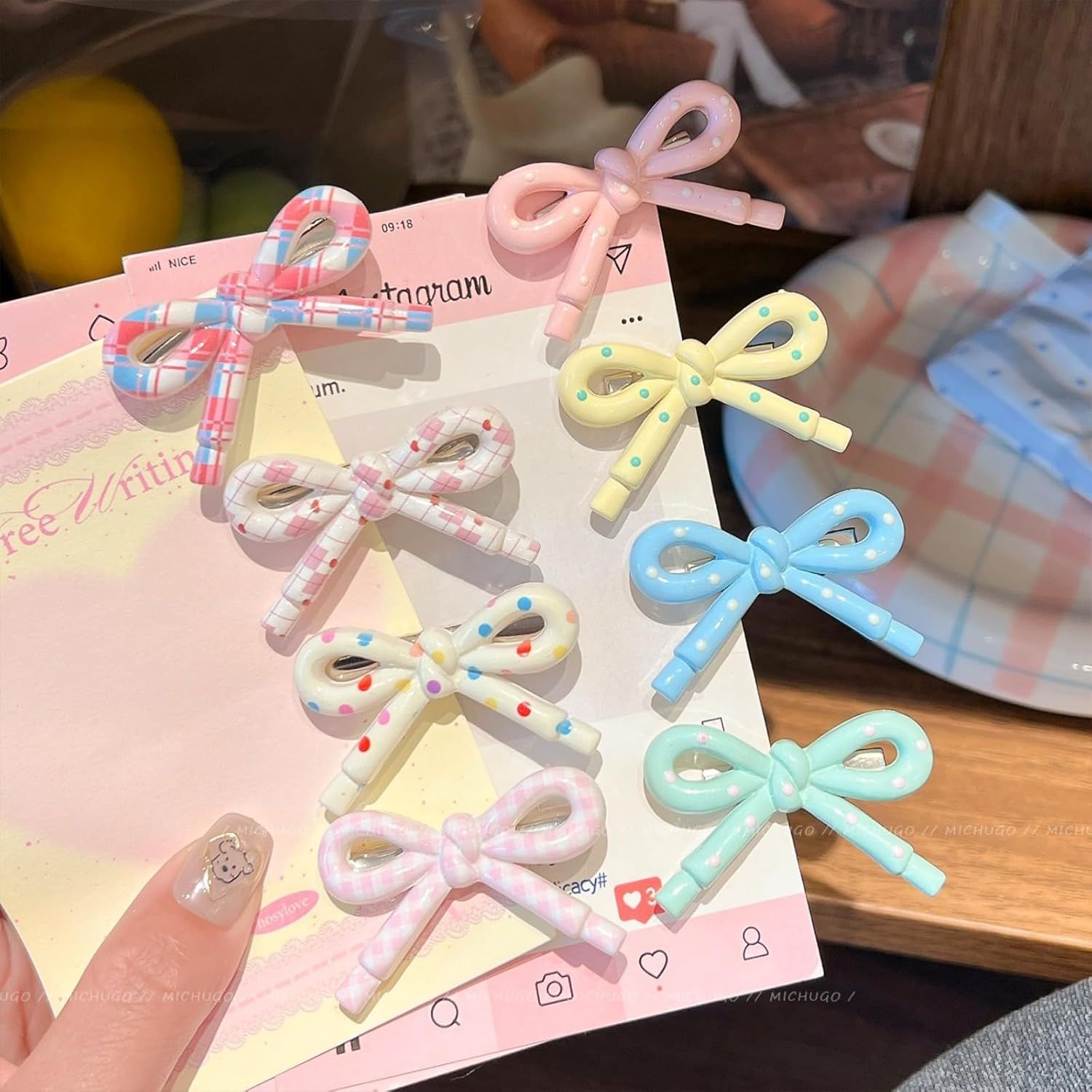 4-8 Pcs Cute Bow Hair Clips for Girl Children Women, 2-Inch Side Bangs Hairpins Fringe Duck Bill Hair Accessories (8 pcs bow A) โ image 2