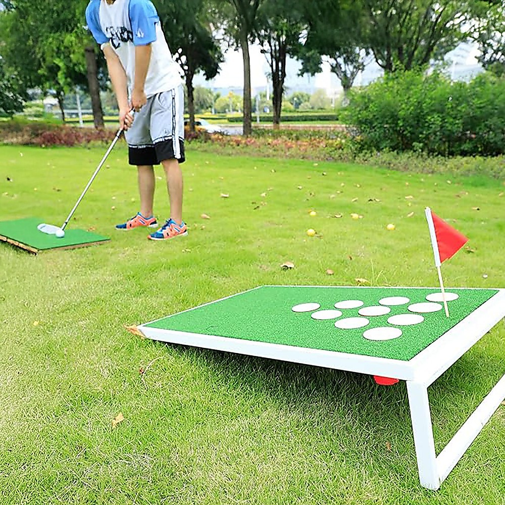Golf Cornhole Game With Chipping Mats, Golf Balls, Putters โ image 2