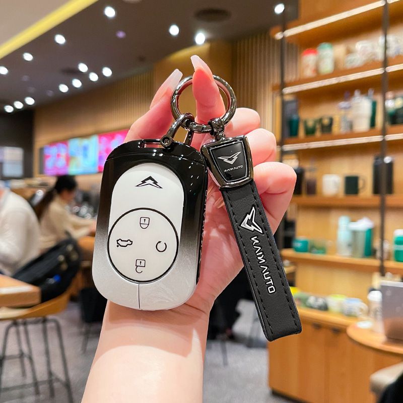 Kaiyi Kunlun Car Key Cover Gradient Black White Standard Option a: gradient black & white single bag + black leather cord clasp — image 3