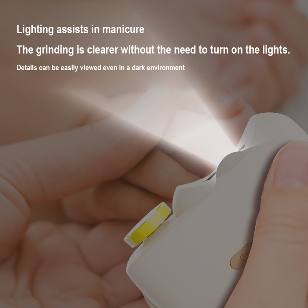 White Electric Nail Clipper and Grinder 2-in-1 Automatic Nail Trimmer with LED Light Rechargeable Manicure Tool for Babies Adults and Seniors — image 5