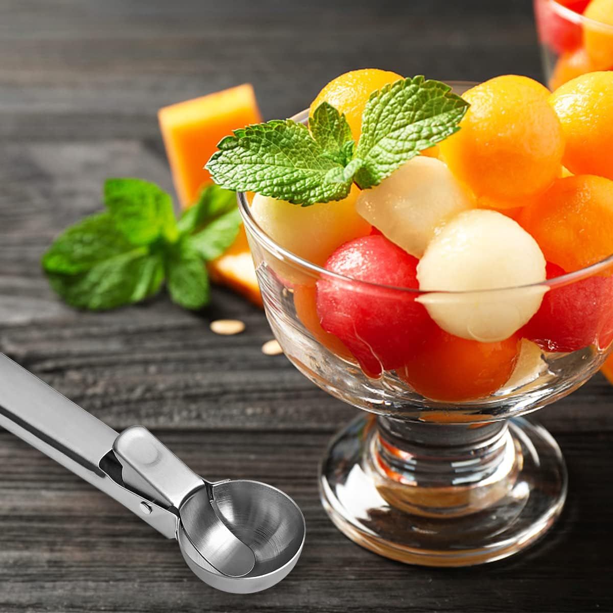 2 Pack Stainless Steel Trigger Ice Cream Scoops, Heavy Duty Portion Spoons for Gelato, Sorbet, Fruit and Desserts, Silver, 19.1 x 5.3 cm β image 6