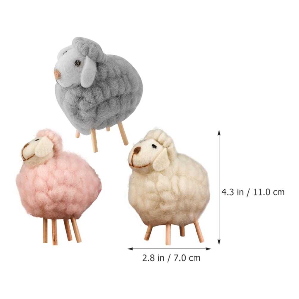 Home Decor 3Pcs Wool Felt Lamb Decoration Plush Sheep Figurine Table Ornament Farm Animal Decorative Figurines for Home โ image 4