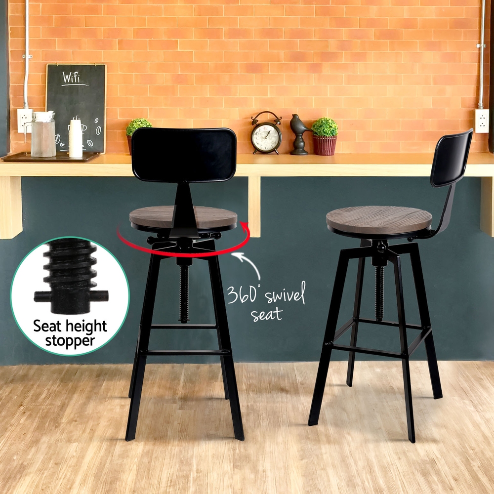 Artiss 4x Bar Stools Kitchen Dining Chairs Adjustable Wood Stool w/Backrest — image 5