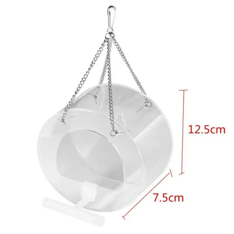 Round Acrylic Hanging Bird Feeder Bowl Transparent Food Cage for Small Birds Indoor Outdoor Feeding Rack for Canaries Parrots Finches โ image 5