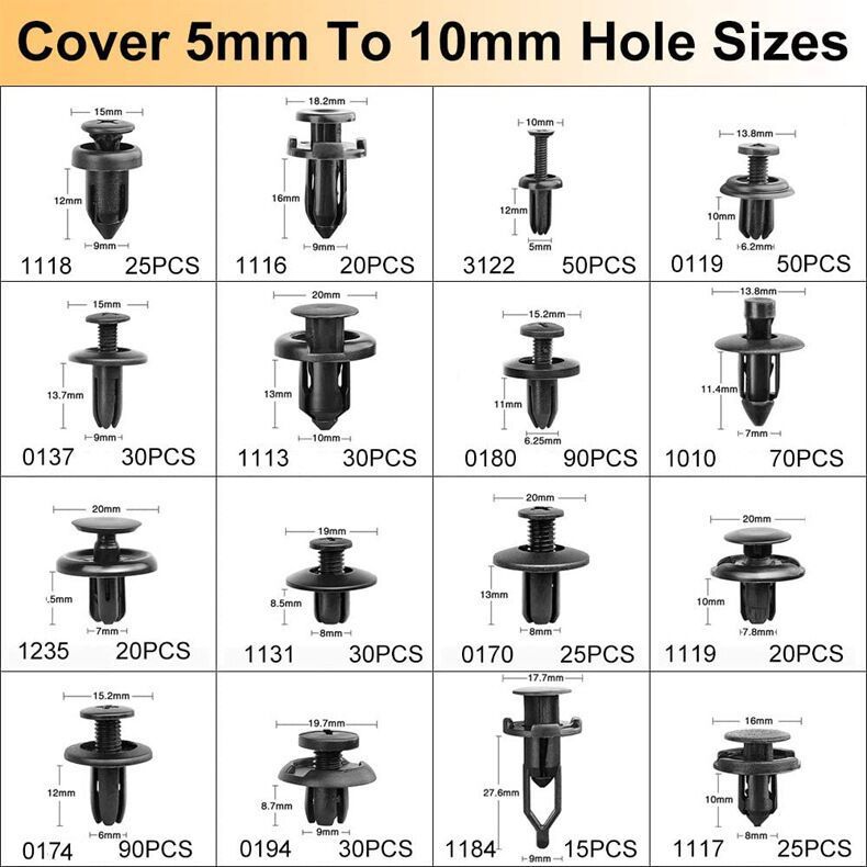 Boxed 710Pcs Heavy Duty Car Retainer Clips Kit with 4Pcs Fastener Removal Tools, 5Pcs Reusable Cable Ties and Metal Pliers โ 16 Most Popular Sizes Push Pin โ image 2