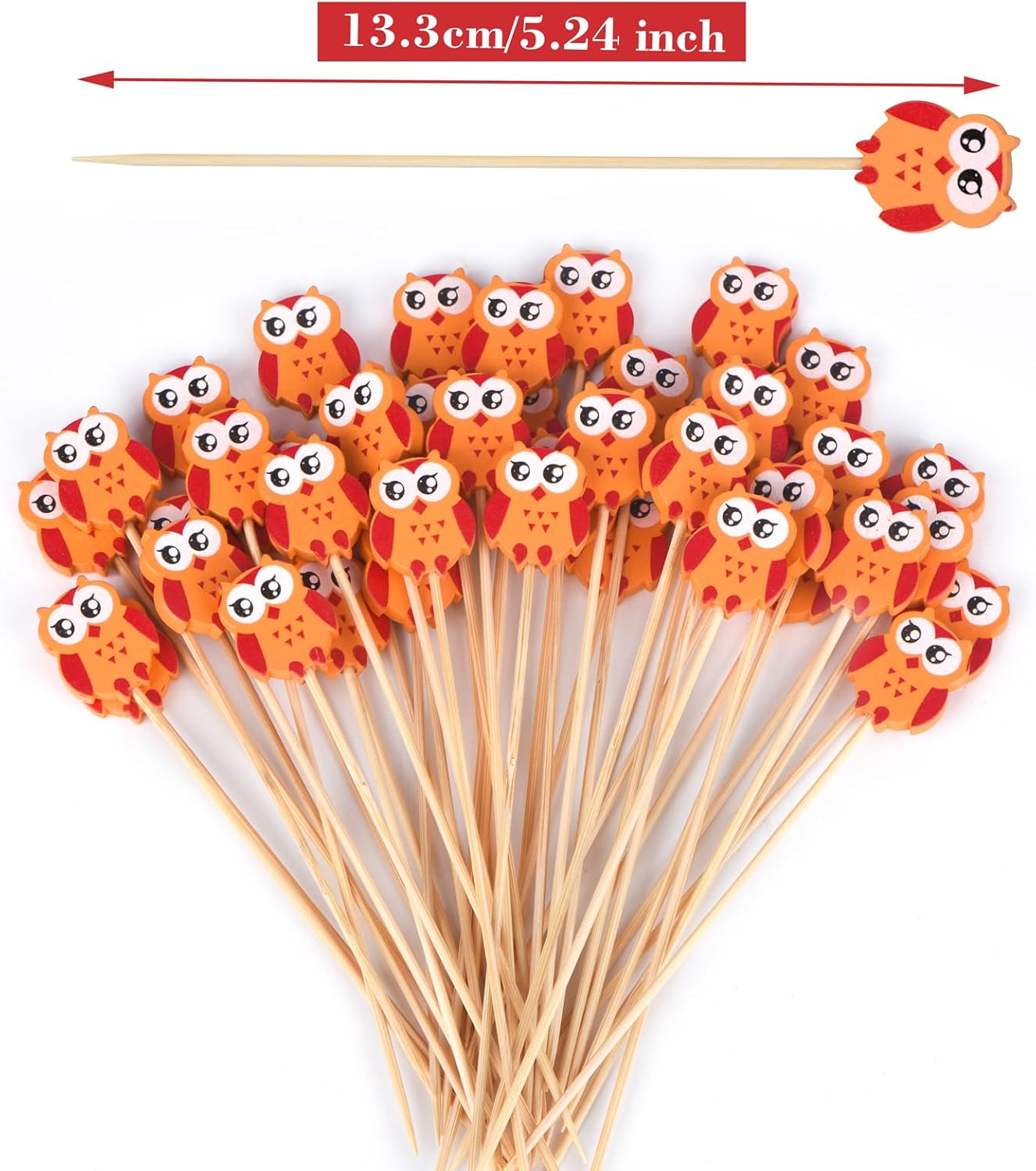 100 Pack Owl Toothpicks for Appetizers, 4.7 Inch Natural Bamboo Cocktail Picks for Cake Dessert Food Picks Wedding Birthday Party Decoration โ image 2