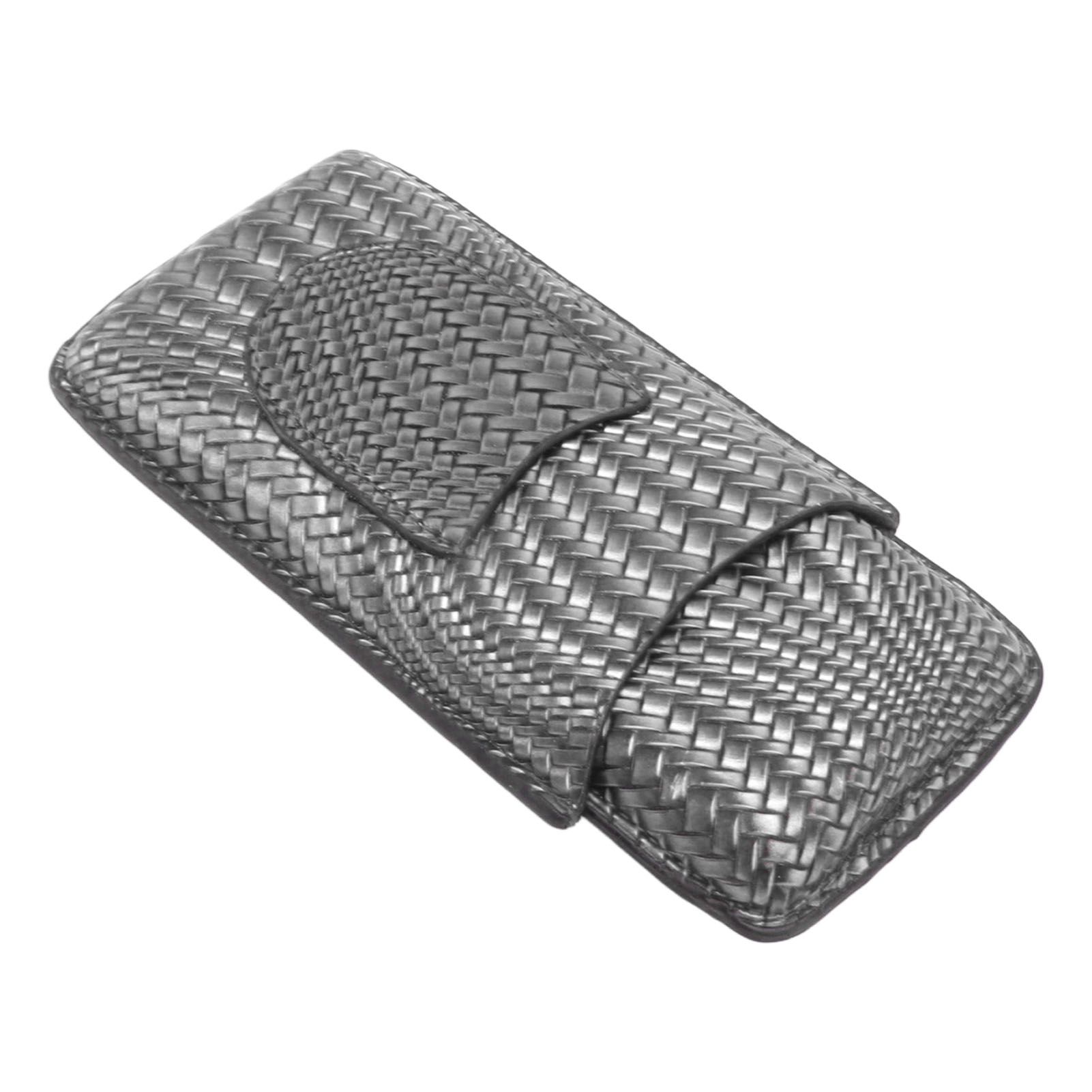 3 Finger Cigar Case Woven Pattern Portable Travel Leather Cigar Humidor Case Smoking Accessories Silver โ image 2