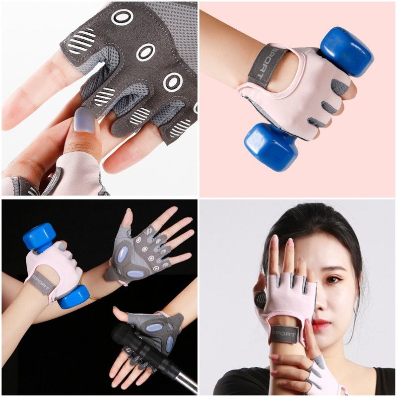 Gray - Size M - Women's Ice Silk Half-Finger Fitness Gloves, Silicone Shock-Absorbing, Anti-Slip, Breathable Sports Gloves — image 6