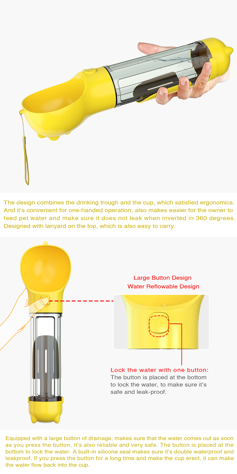 YES4PETS 4 in 1 Portable Pet Dog Puppy Cat Drinking Mug Water Feeder Bottle Valve Travel Bottle Yellow — image 3