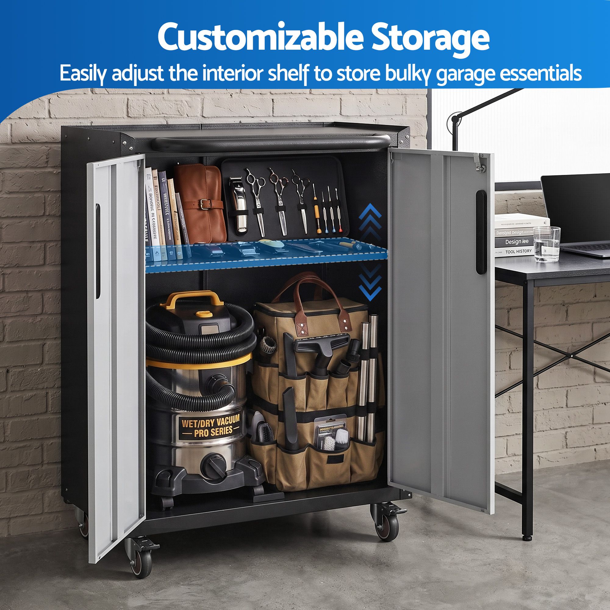 Giantz Rolling Tool Cabinet Heavy-Duty Storage Cabinet Adjustable Shelf Black and Grey — image 5
